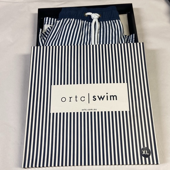 ORTC Manly Navy Stripe Swim Trunks Blue & White Size XL (36) NWT - Picture 5 of 7